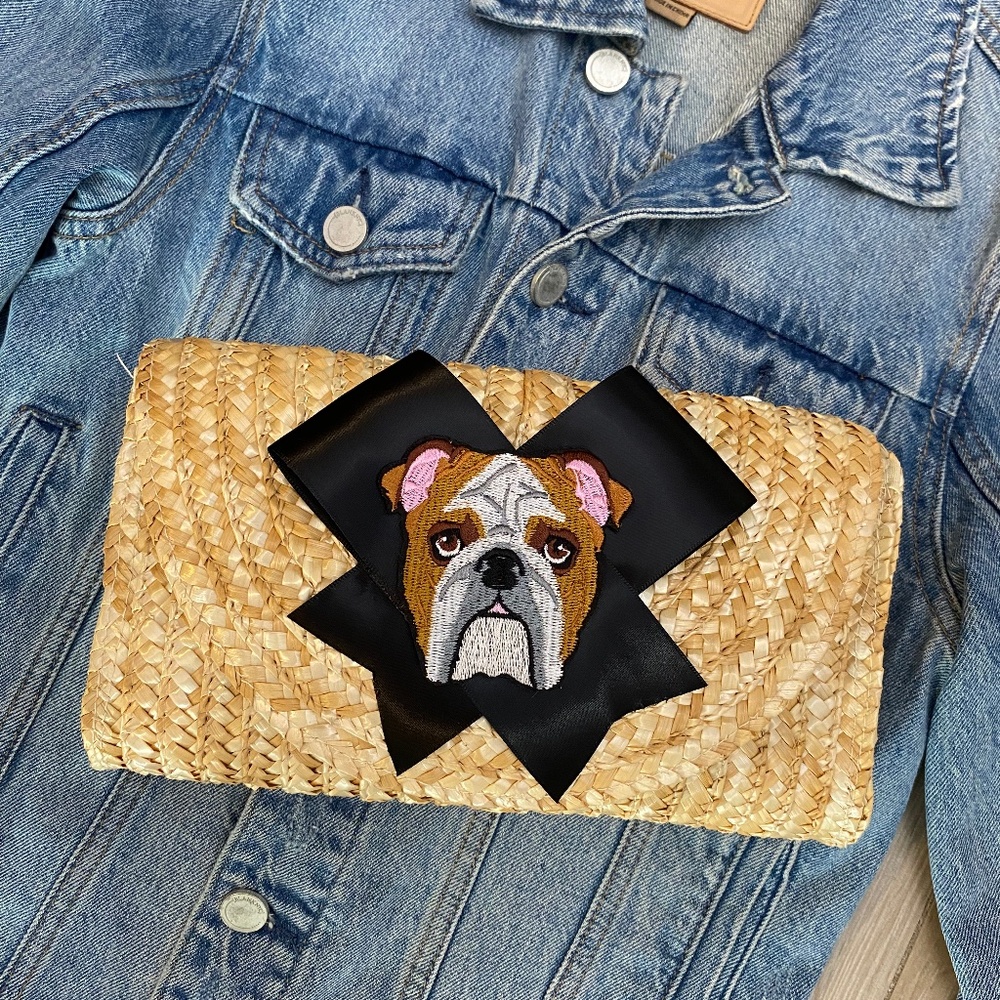 Bow with Bulldog Rattan Straw Clutch